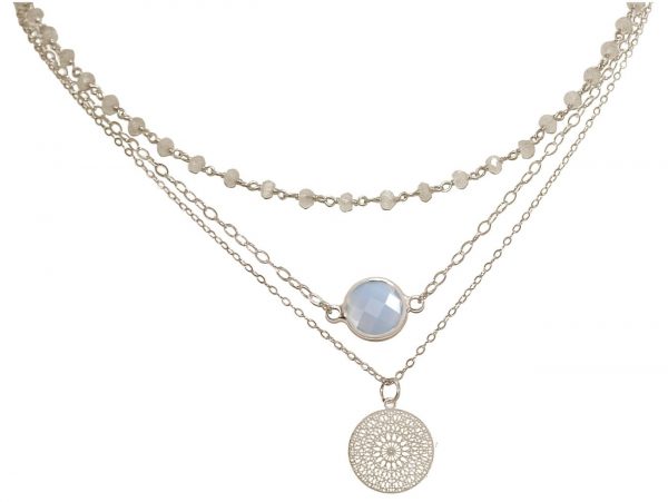 GEMSHINE Halskette Choker mit facettierten Mondsteinen und Mandala. 925 Silber oder hochwertig vergoldet. Qualitätsvoller Schmuck Made in München / Deutschland, Metall Farbe:Silber – Bild 4