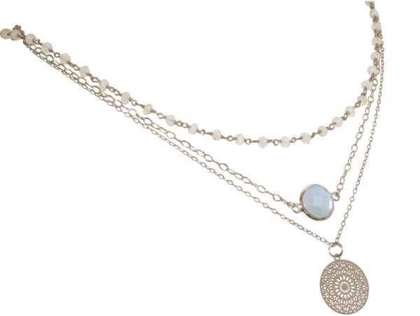 GEMSHINE Halskette Choker mit facettierten Mondsteinen und Mandala. 925 Silber oder hochwertig vergoldet. Qualitätsvoller Schmuck Made in München / Deutschland, Metall Farbe:Silber – Bild 3