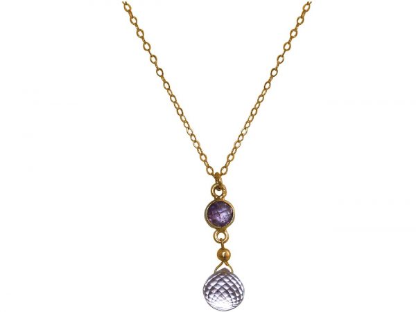 GEMSHINE Halskette mit Amethysten, violett und lila. Edelstein Tropfen Anhänger hochwertig vergoldet an 45 cm Kette. Made in München / Deutschland. Im edlen Etui geliefert. Auch als SET mit Ohrringen. – Bild 4