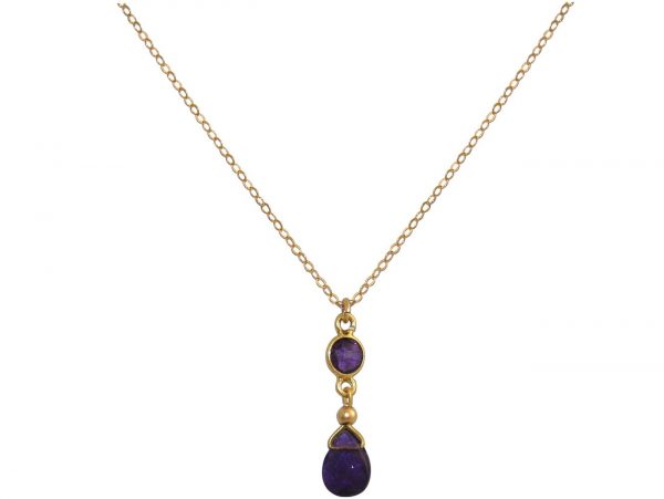 GEMSHINE Halskette mit Amethysten, violett und lila. Edelstein Tropfen Anhänger hochwertig vergoldet an 45 cm Kette. Made in München / Deutschland. Im edlen Etui geliefert. Auch als SET mit Ohrringen. – Bild 4