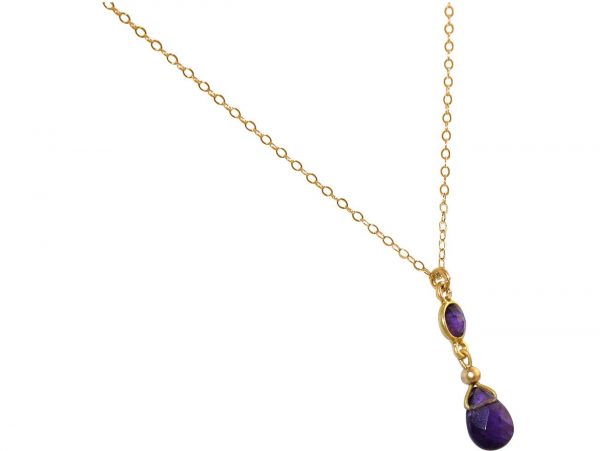 GEMSHINE Halskette mit Amethysten, violett und lila. Edelstein Tropfen Anhänger hochwertig vergoldet an 45 cm Kette. Made in München / Deutschland. Im edlen Etui geliefert. Auch als SET mit Ohrringen. – Bild 3