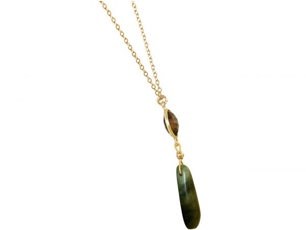 GEMSHINE Halskette mit Jade Edelstein und Rauchquarz. Anhänger aus 925 Silber hochwertig vergoldet an 60 cm Kette. Made in München / Deutschland. Im edlen Etui geliefert. Auch als Set mit Ohrringen. – Bild 4