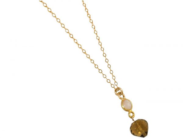 GEMSHINE Halskette mit Rauchquarz und Citrin. Edelstein Tropfen Anhänger hochwertig vergoldet an 45 cm Kette. Made in München / Deutschland. Im edlen Etui geliefert. Auch als SET mit Ohrringen. – Bild 4