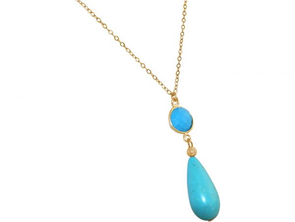 GEMSHINE Halskette mit Türkis Edelsteinen. Anhänger aus 925 Silber oder hochwertig vergoldet an 60cm Kette. Made in München / Deutschland. Im edlen Schmucketui geliefert. Auch als Set mit Ohrringen. – Bild 3