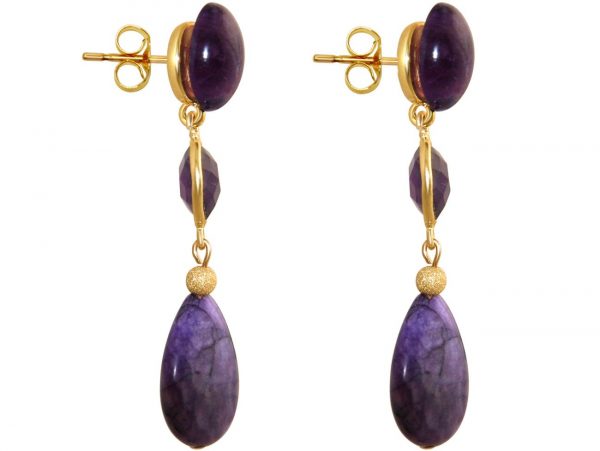 GEMSHINE Ohrringe mit Amethyst Edelstein Tropfen Ohrhänger aus 925 Silber, vergoldet, rose vergoldet. Made in München / Deutschland. Im eleganten Schmucketui geliefert. Auch als SET mit Halskette. – Bild 4