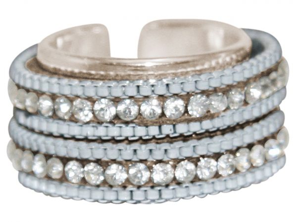 GEMSHINE Ring mit Lederband und Strass. Größenverstellbar: versilbert, vergoldet, rose vergoldet. Qualitätsvoller Schmuck Made in Madrid / Spain., Metall Farbe:Silber – Bild 3