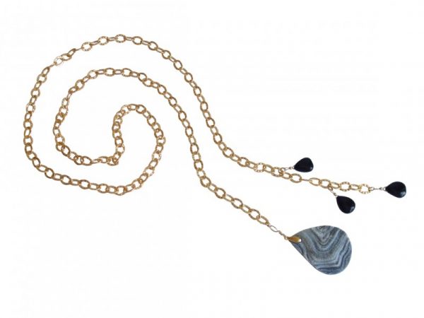 Gemshine - Damen - Halskette  - Lariat - Vergoldet - Achat -Tropfen - Blau - Schwarz - 100 cm – Bild 4