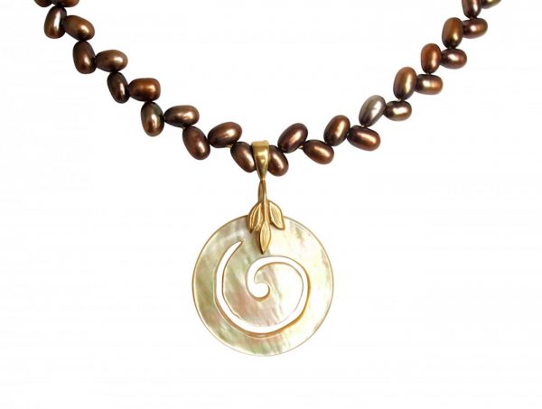 Gemshine - Damen - Halskette - Anhänger - Medaillon - Perlen - Perlmutt - Vergoldet - Bronze - Creme - 5 cm – Bild 3