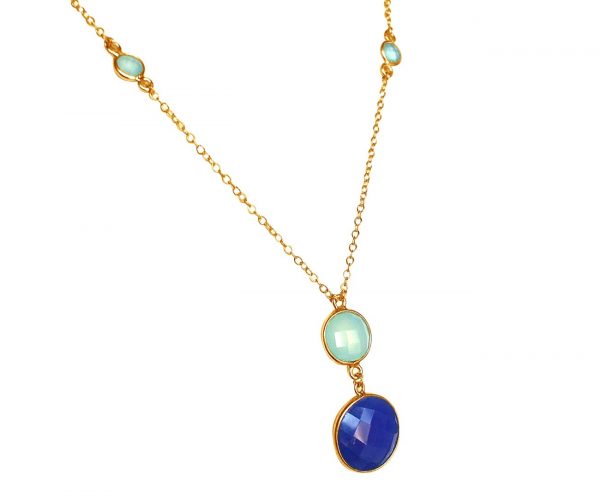 GEMSHINE Halskette mit Saphir und Chalcedon. Anhänger aus 925 Silber, gelb oder rose vergoldet. Made in München / Deutschland. Im edlen Etui. Auch als SET mit Ohrringen. – Bild 4