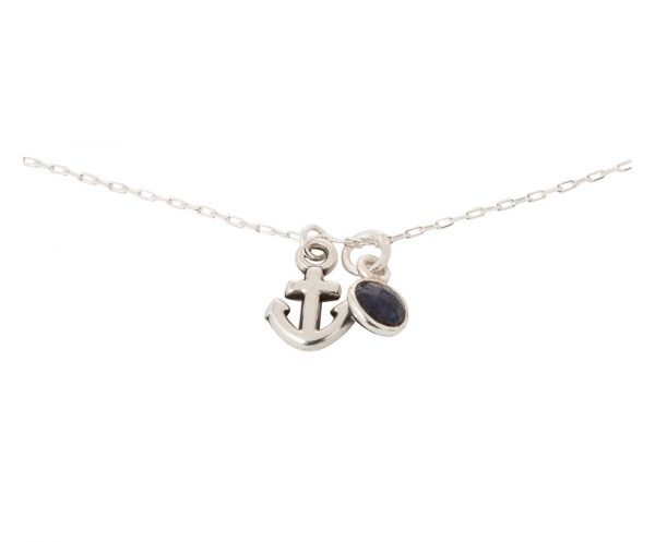 GEMSHINE Maritim Nautics Halskette mit Anker aus 925 Silber, hochwertig vergoldet oder rose im Navy Stil mit blauem Saphir - Made in Madrid, Spanien, Metall Farbe:Silber – Bild 4