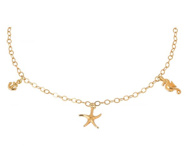 GEMSHINE Maritim Nautics Halskette mit Seepferd, Seestern und Anker Charms aus 925 Silber, hochwertig vergoldet oder rose im Navy Stil - Made in Madrid, Spanien – Bild 4
