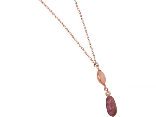 GEMSHINE Halskette mit Rosenquarz Edelsteinen. Anhänger aus Silber, vergoldet, rose vergoldet an 60 cm Kette. Made in München / Deutschland. Im edlen Schmucketui geliefert. Auch als Set mit Ohrringen. – Bild 4