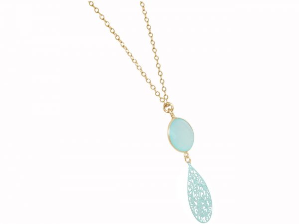 GEMSHINE Halskette mit Mandala und Chalcedon Edelstein. Anhänger aus Silber, vergoldet oder rose an 45cm Kette. Made in Madrid / Spanien. Im edlen Geschenketui. – Bild 4