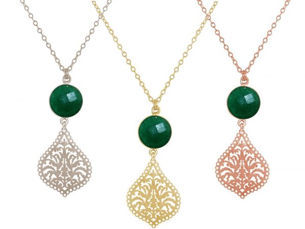 GEMSHINE Halskette mit Mandala und Smaragd. Anhänger aus Silber, vergoldet oder rose an 45cm Kette. Made in Madrid / Spanien. Im eleganten Geschenketui geliefert. – Bild 4