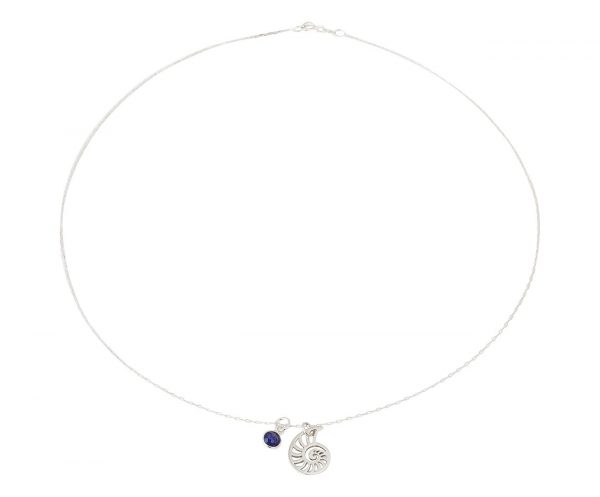 GEMSHINE Maritim Nautics Halskette mit Nautilus Muschel aus 925 Silber, hochwertig vergoldet oder rose im Navy Stil mit blauem Saphir - Made in Madrid, Spain, Metall Farbe:Silber – Bild 4