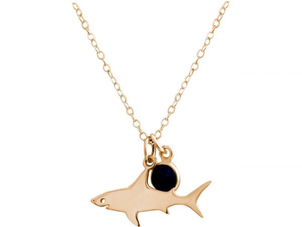 GEMSHINE Maritim Nautics Halskette mit Haifisch aus 925 Silber, hochwertig vergoldet oder rose im Navy Stil mit blauem Saphir - Made in Madrid, Spanien – Bild 4