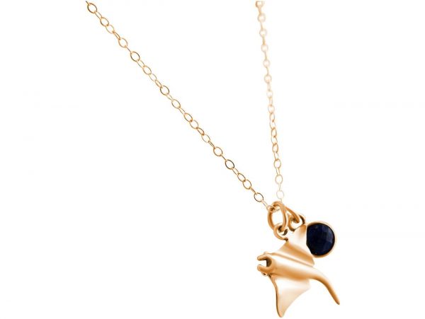 GEMSHINE Maritim Nautics Halskette mit Manta Rochen aus 925 Silber, hochwertig vergoldet oder rose im Navy Stil mit blauem Saphir - Made in Madrid, Spanien – Bild 3