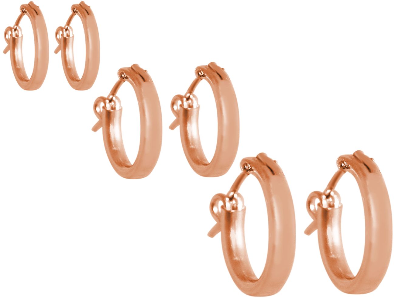 GEMSHINE 925 Silber rose vergoldete Creolen Ohrringe im klassischen Design in Größen 12 mm - 40 mm. Made in Madrid / Spanien