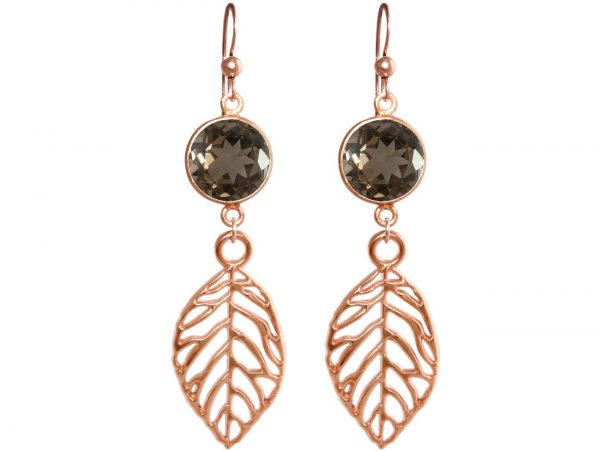 GEMSHINE Damenohrringe mit Rauchquarzen und Blätter. Naturschmuck Ohrhänger in 925 Silber, vergoldet oder rose. Made in Munich / Germany. Qualitätsvoller Schmuck. – Bild 4