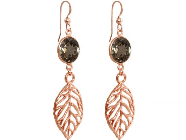 GEMSHINE Damenohrringe mit Rauchquarzen und Blätter. Naturschmuck Ohrhänger in 925 Silber, vergoldet oder rose. Made in Munich / Germany. Qualitätsvoller Schmuck. – Bild 3