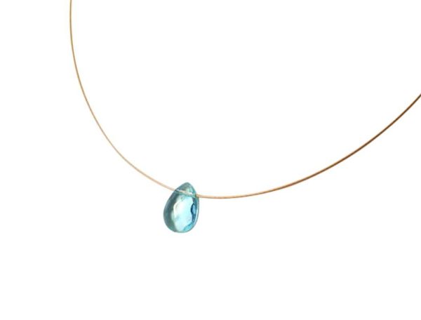 Gemshine - Damen - Halskette  - Vergoldet -  Aquamarin Quarz - Facettiert - Tropfen - Blau - 45 cm – Bild 4