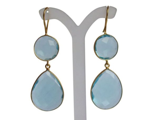 Gemshine - Damen - Ohrringe - 925 Silber - Vergoldet - Quarz - Topas - Blau - CANDY - Tropfen - 6 cm – Bild 3