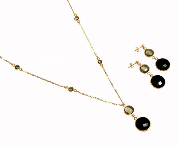 Gemshine - Damen - Ohrringe - 925 Silber - Vergoldet - Onyx - Rauchquarz - Schwarz - Braun - 4 cm – Bild 3