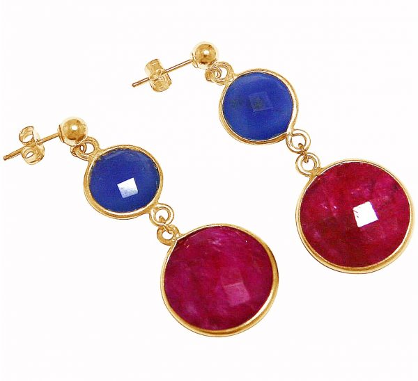 Gemshine - Damen - Ohrringe - 925 Silber - Vergoldet - Saphir - Rubin - Blau - Rot - Facettiert - 4 cm – Bild 3