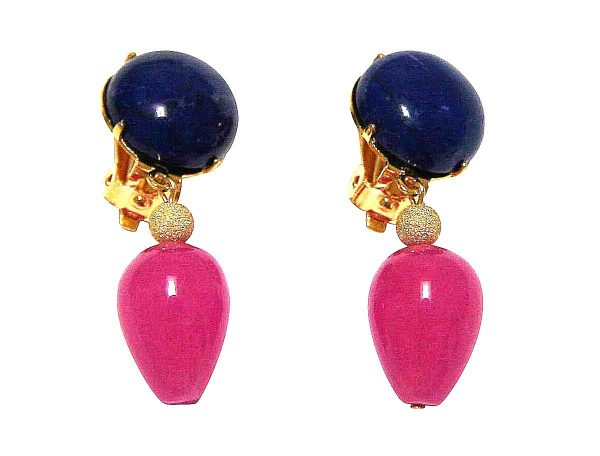 Gemshine - Damen - Ohrringe - Ohrclips - Vergoldet - Lapis Lazuli - Jade - Blau - Rosa - TROPFEN - 3,5 cm – Bild 3