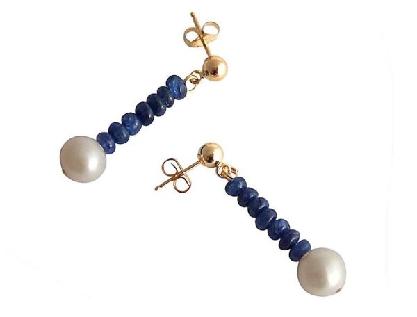Gemshine - Damen - Ohrringe - Vergoldet - Saphir - Blau - Perle - Weiß - 3 cm – Bild 3