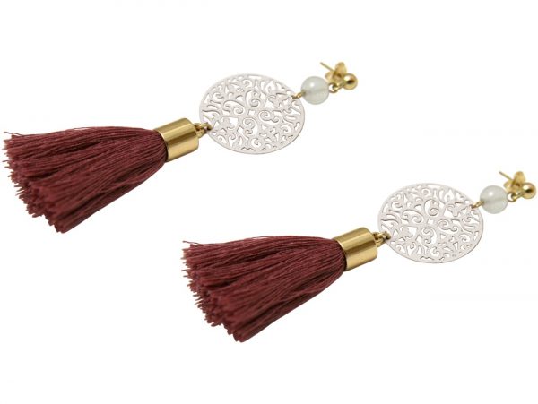 Gemshine - Mala Ohrringe - Vergoldet - Edelstein - Rose - Beige - 5 cm – Bild 3