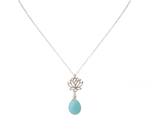 GEMSHINE Damenhalskette aus 925 Silber mit YOGA Lotusblume und Türkis Tropfen. Edelstein hervorragender Qualität und Farbe. Made in Madrid / Spanien. Im eleganten Schmucketui mit Geschenkverpackung – Bild 3
