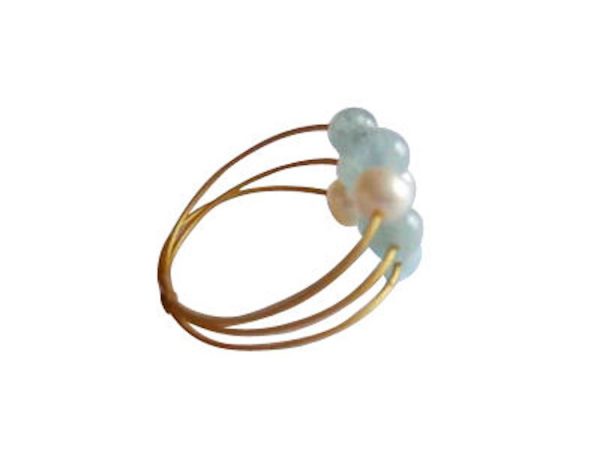 Gemshine - Damen - Ring - Vergoldet - Aquamarin - Perlen - Blau - Weiß, Ringgröße:50 (15.9) – Bild 3