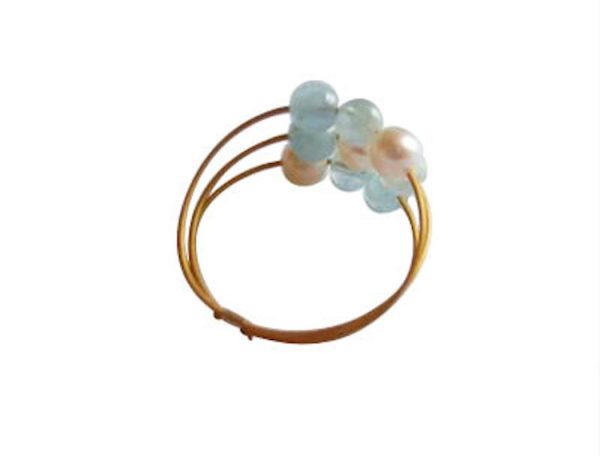 Gemshine - Damen - Ring - Vergoldet - Aquamarin - Perlen - Blau - Weiß, Ringgröße:51 (16.2) – Bild 3