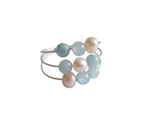 Gemshine - Damen - Ring - 925 Silber - Aquamarin - Perlen - Blau - Weiß, Ringgröße:52 (16.6) – Bild 3