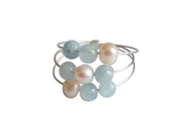 Gemshine - Damen - Ring - 925 Silber - Aquamarin - Perlen - Blau - Weiß, Ringgröße:51 (16.2) – Bild 3