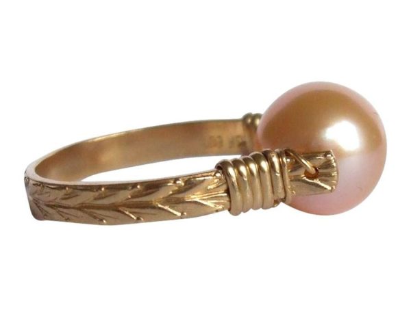 Gemshine - Damen - Ring - Spannring - Vergoldet - Zuchtperle - Lachs - Rose - 8mm, Ringgröße:56 (17.8) – Bild 3