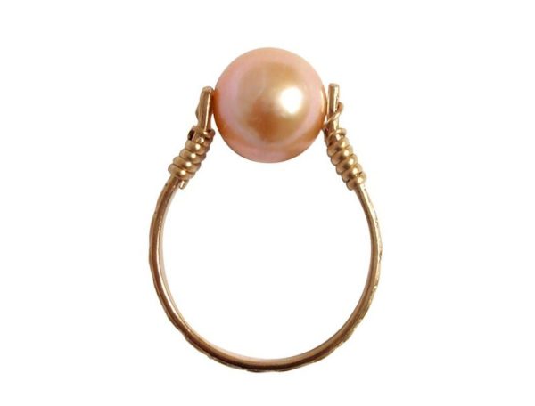 Gemshine - Damen - Ring - Spannring - Vergoldet - Zuchtperle - Lachs - Rose - 8mm, Ringgröße:53 (16.9) – Bild 3