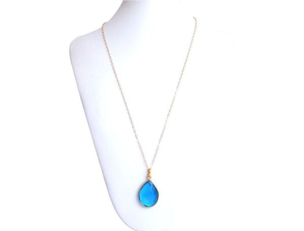 Gemshine - Damen - Halskette - 925 Silber - Vergoldet - Quarz - Topas - Blau - CANDY - Tropfen - 60 cm – Bild 3