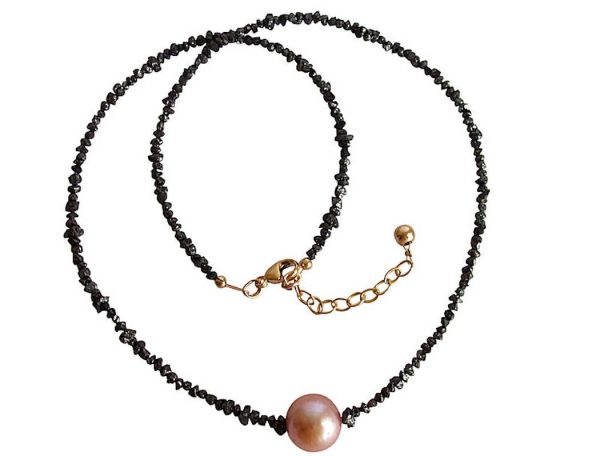 Gemshine - Damen - Halskette - Diamanten - Rose Zuchtperle - Vergoldet - Schwarz – Bild 3