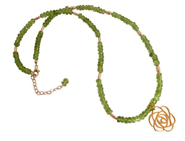 Gemshine - Damen - Halskette - Anhänger - Peridot - 925 Silber - Vergoldet - Blume Art-Deco - Grün - 45 cm – Bild 3
