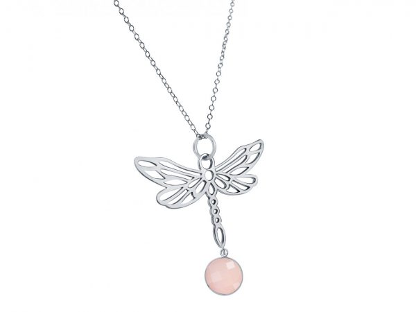 Gemshine - Damen -  Halskette - Anhänger - 925 Silber - LIBELLE - Rosenquarz - Rosa - 45 cm – Bild 3
