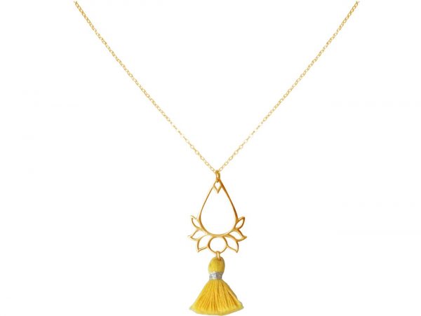 Gemshine - Damen - Halskette - Anhänger - 925 Silber - Vergoldet - Lotus Blume - Quaste - Goldgelb - YOGA - 45 cm – Bild 3