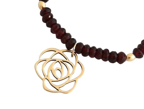 Gemshine - Damen - Armband - Granat - Vergoldet - Blume Art-Deco - Rot – Bild 3