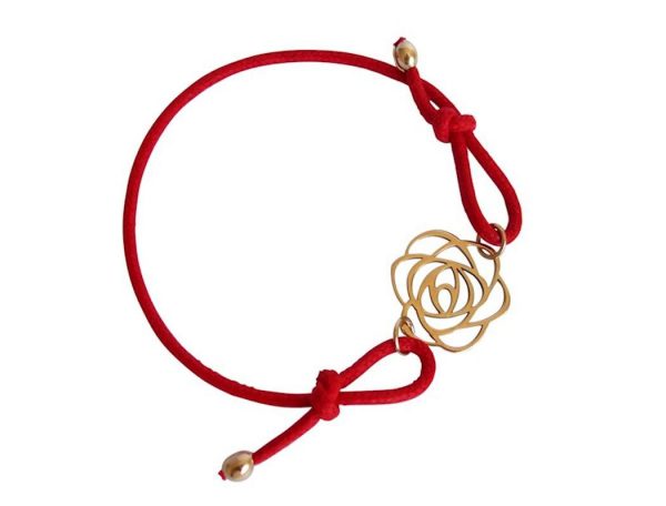 Gemshine - Damen - Armband - KNOTS Art Deco Blume - Rose - Vergoldet - Rot - Größenverstellbar – Bild 3