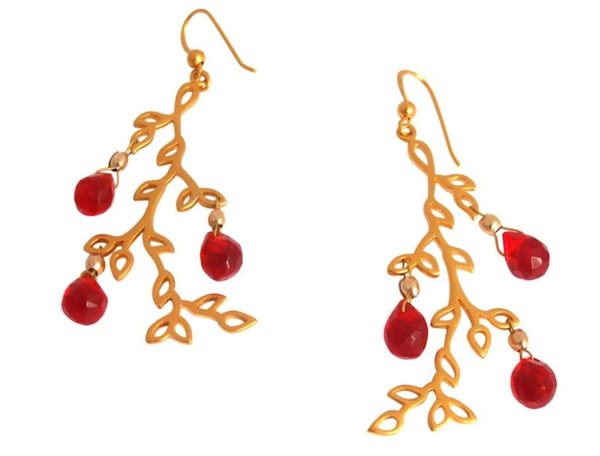Gemshine - Damen - Ohrringe - RED LEAVES - Jade - Rot - 925 Silber - Vergoldet - 6 cm – Bild 3