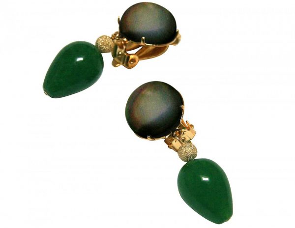 Gemshine - Damen - Ohrringe - Ohrclips - Vergoldet - Perlmutt - Jade - Grau - Grün - TROPFEN - 3,5 cm – Bild 3