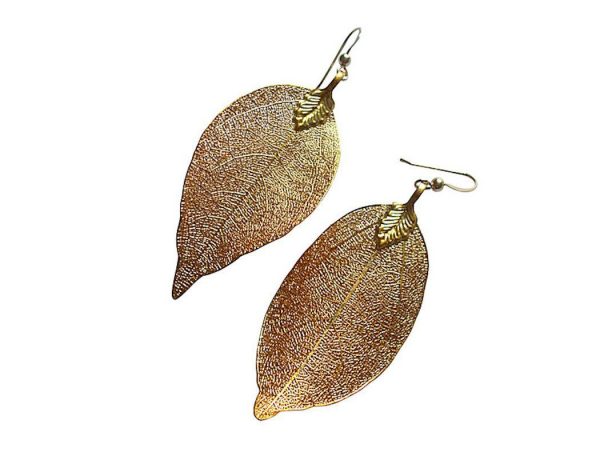 Gemshine - Damen - Ohrringe - Vergoldet - Blatt - Rose - Natur - 7 cm – Bild 3